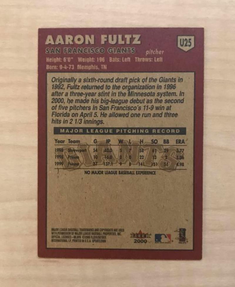 AARON FULTZ SAN FRANCISCO GIANTS AUTOGRAPHED 2000 FLEER UPDATE CARD #25 W/COA