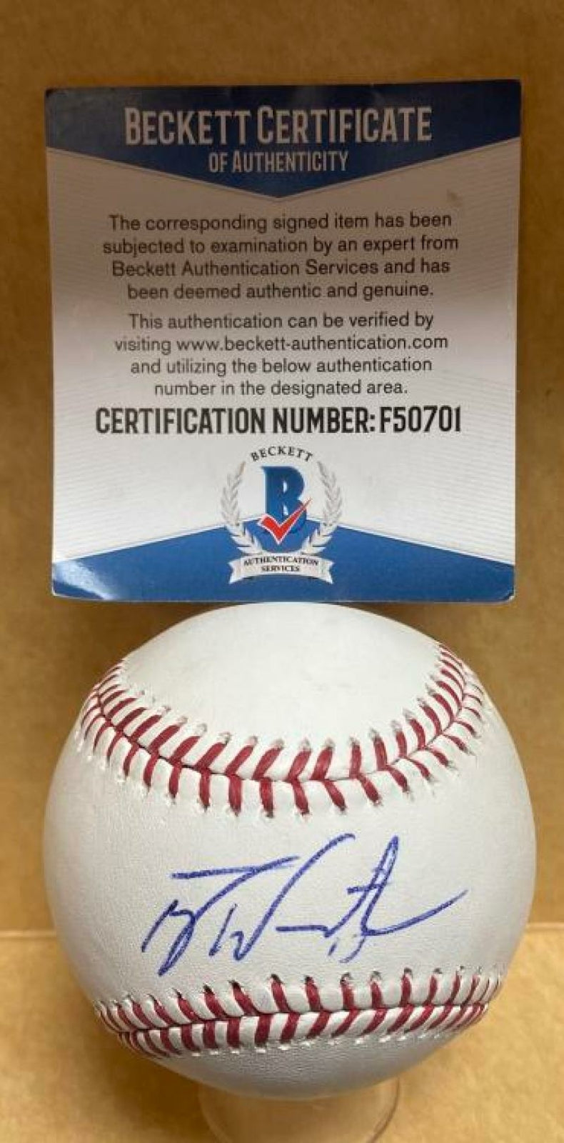 TYLER WHITE LOS ANGELES DODGERS SIGNED AUTOGRAPHED M.L. BASEBALL BECKETT F50701