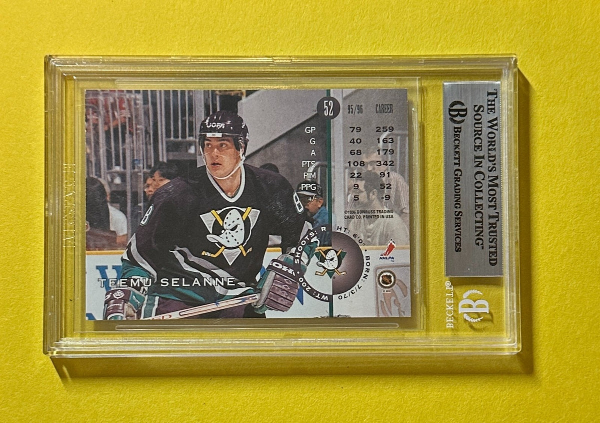 1996-97 LEAF TEEMU SELANNE BECKETT AUTHENTIC 10 SIGNED AUTO CARD #52 DUCKS