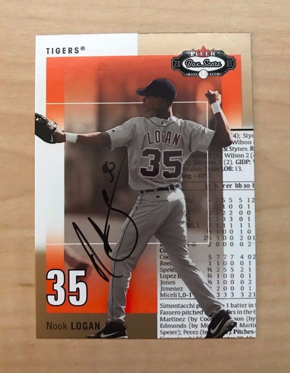 NOOK LOGAN DETROIT TIGERS SIGNED AUTOGRAPHED 2003 FLEER CARD #122 W/COA