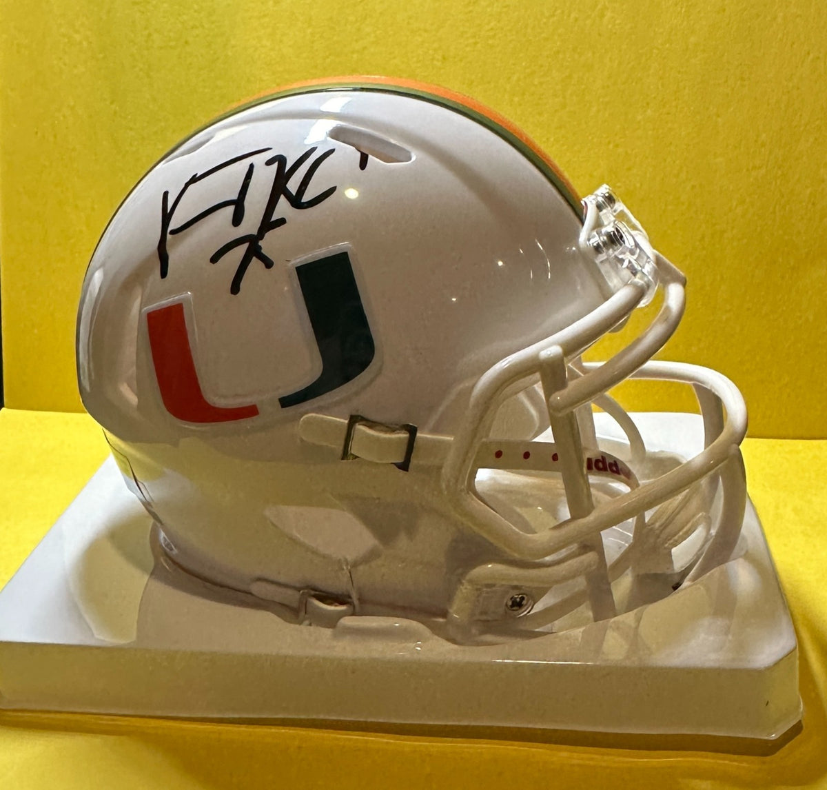 VINCE WILFORK MIAMI HURRICANES SIGNED AUTOGRAPHED WHITE MINI HELMET BAS