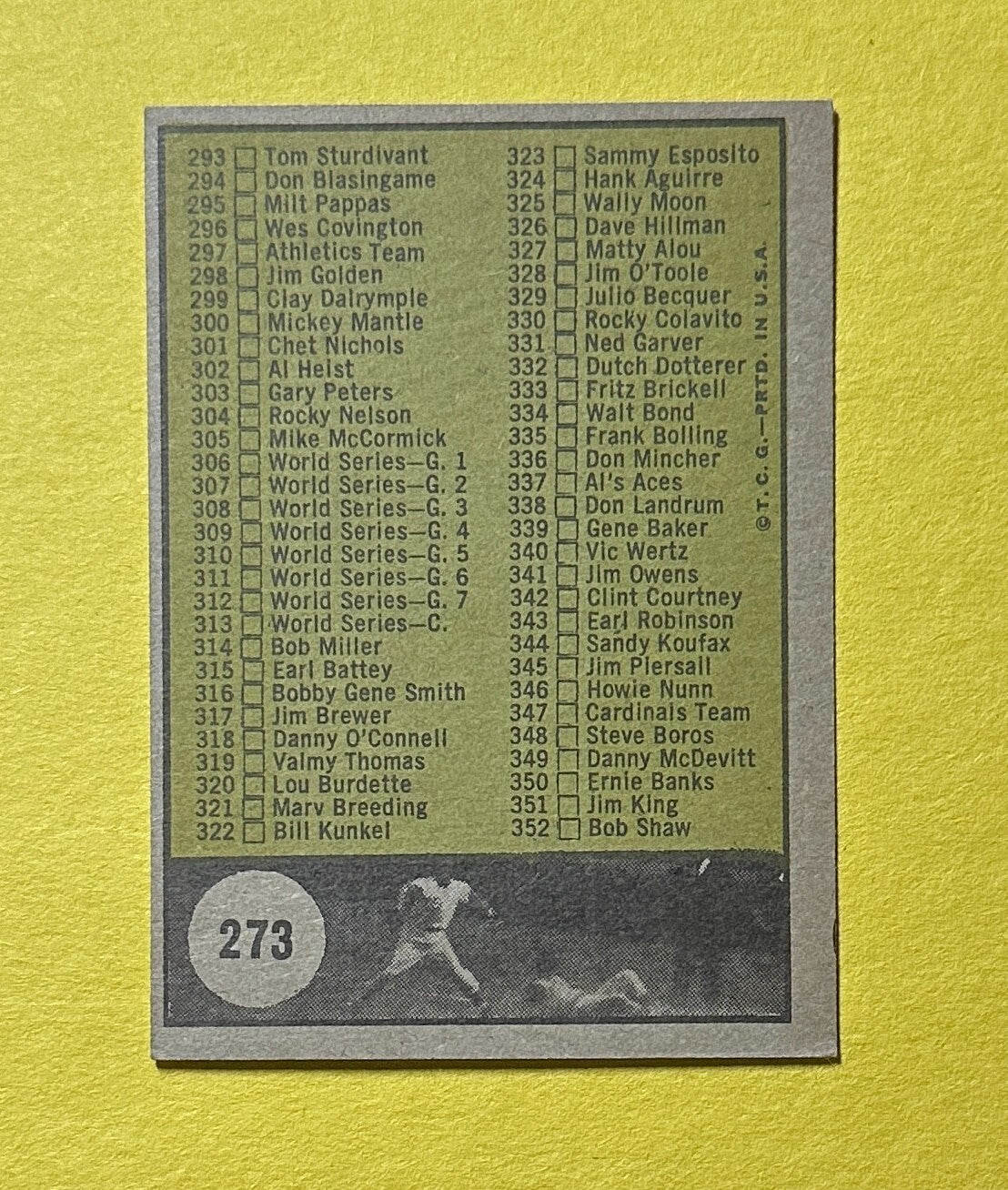 1961 TOPPS CHECKLIST 4TH SERIES #273
