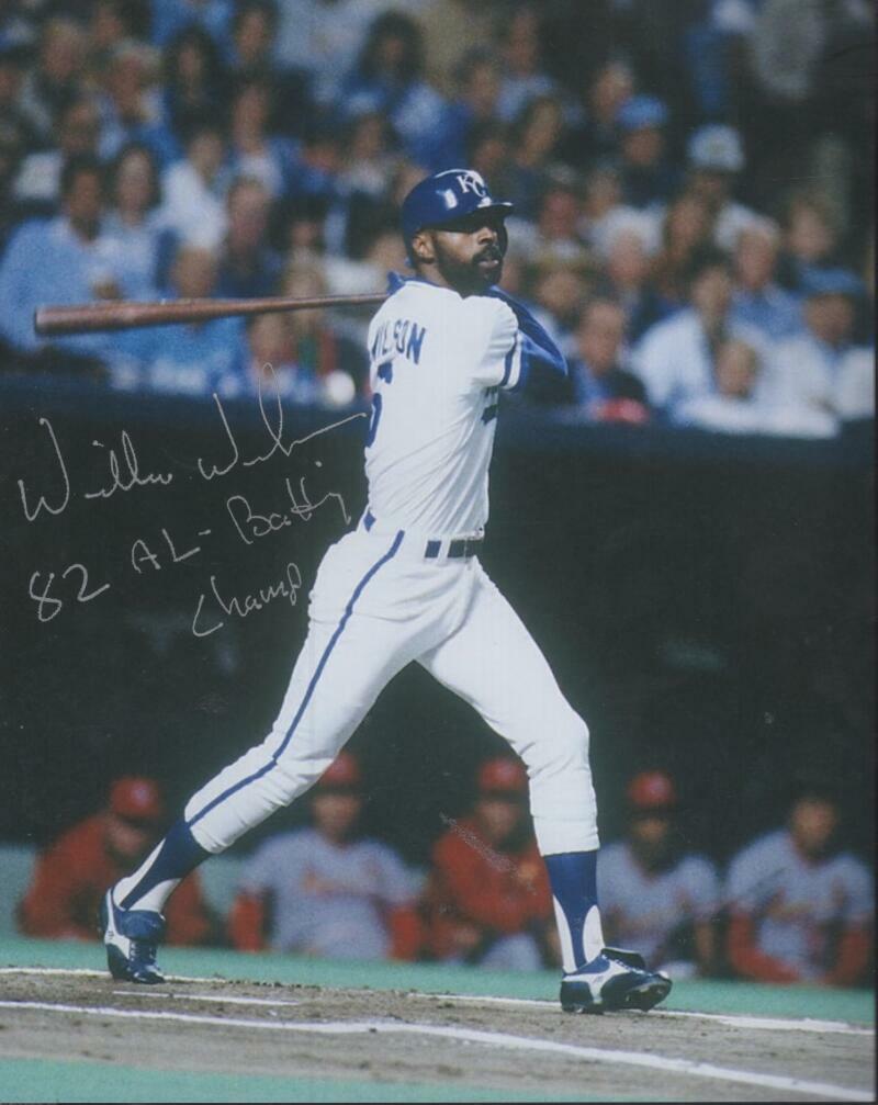 WILLIE WILSON ROYALS 85 WS CHAMPS SIGNED 8X10 PHOTO W/ COA