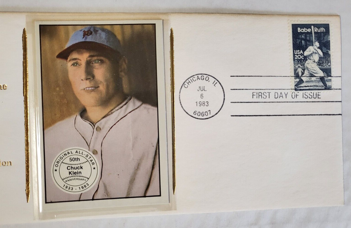 CHICAGO'S TRIPLE-HEADER OF GOLD CACHET FIRST DAY ISSUE BABE RUTH CHUCK KLEN