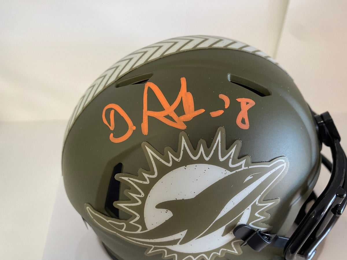 DEVON ACHANE MIAMI DOLPHINS SIGNED AUTOGRAPHED CAMO MINI HELMET BECKETT BAS
