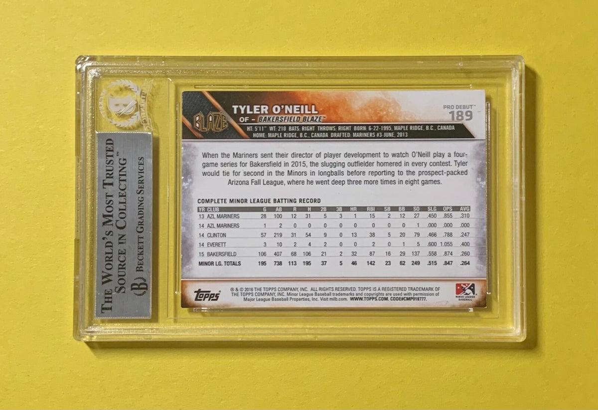 2016 TOPPS PRO DEBUT TYLER O'NEILL #189 AUTHENTIC AUTO BECKETT CERTIFIED BLAZE
