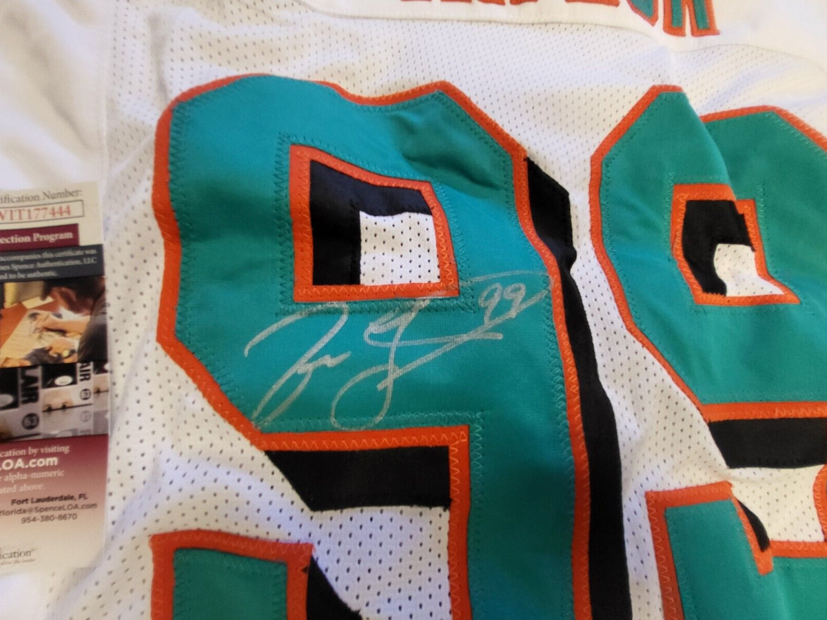 JASON TAYLOR #99 MIAMI DOLPHINS SIGNED AUTOGRAPHED WHITE JERSEY JSA COA *