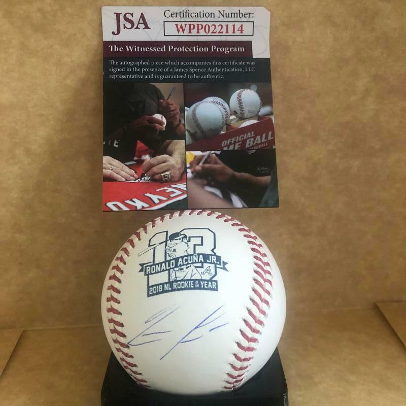 RONALD ACUNA BRAVES SIGNED AUTO 2018 NL ROY BASEBALL SIGNED UNDER LOGO JSA