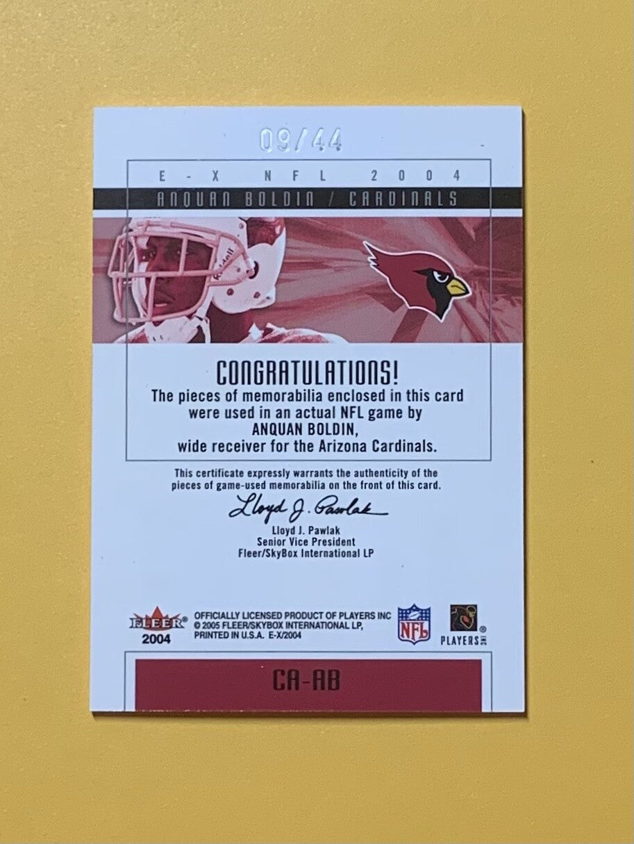 2005 FLEER SKYBOX ANQUAN BOLDIN CLEARLY AUTHENTICS RELIC /44 #CA-AB CARDINALS