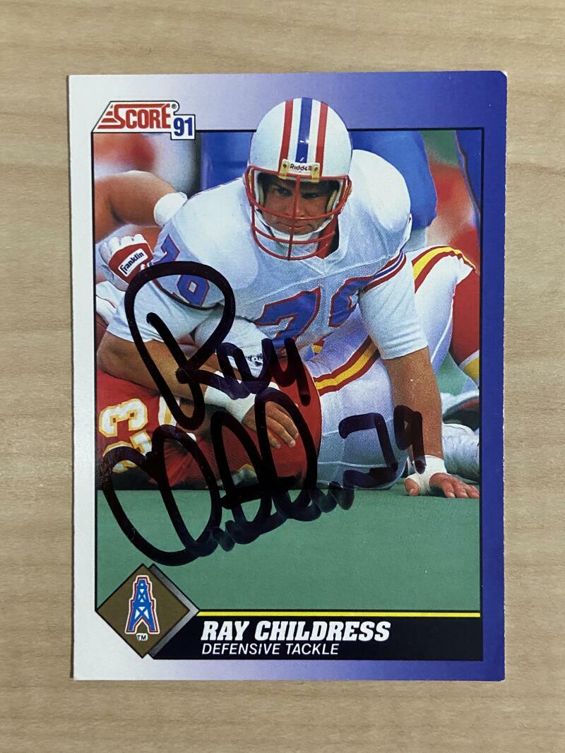 RAY CHILDRESS HOUSTON OILERS SIGNED AUTOGRAPHED 1991 SCORE CARD #79 W/COA
