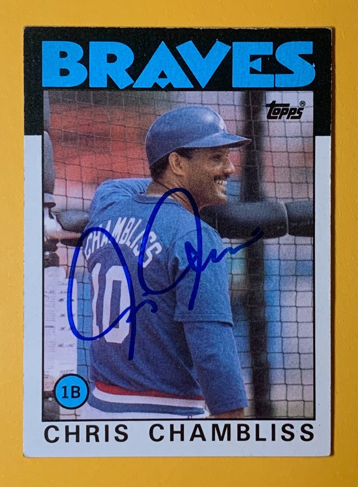 1986 TOPPS CHRIS CHAMBLISS BRAVES #293 SIGNED AUTOGRAPHED CARD W/ COA