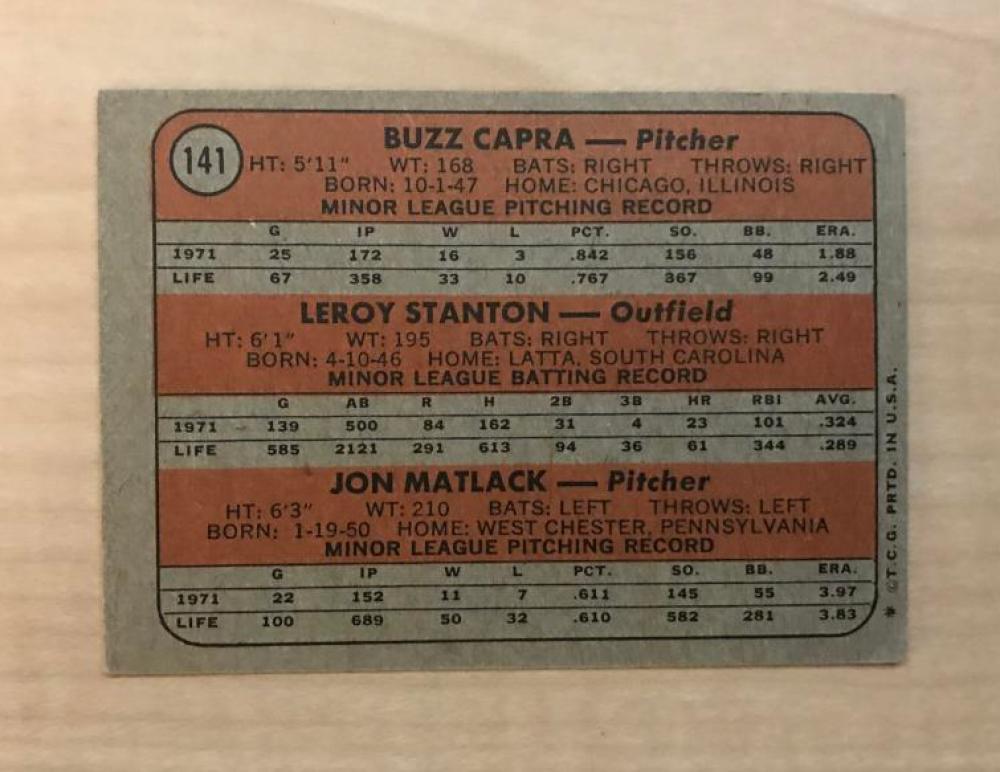 BUZZ CAPRA NEW YORK METS SIGNED AUTOGRAPHED 1972 TOPPS CARD #141 W/COA