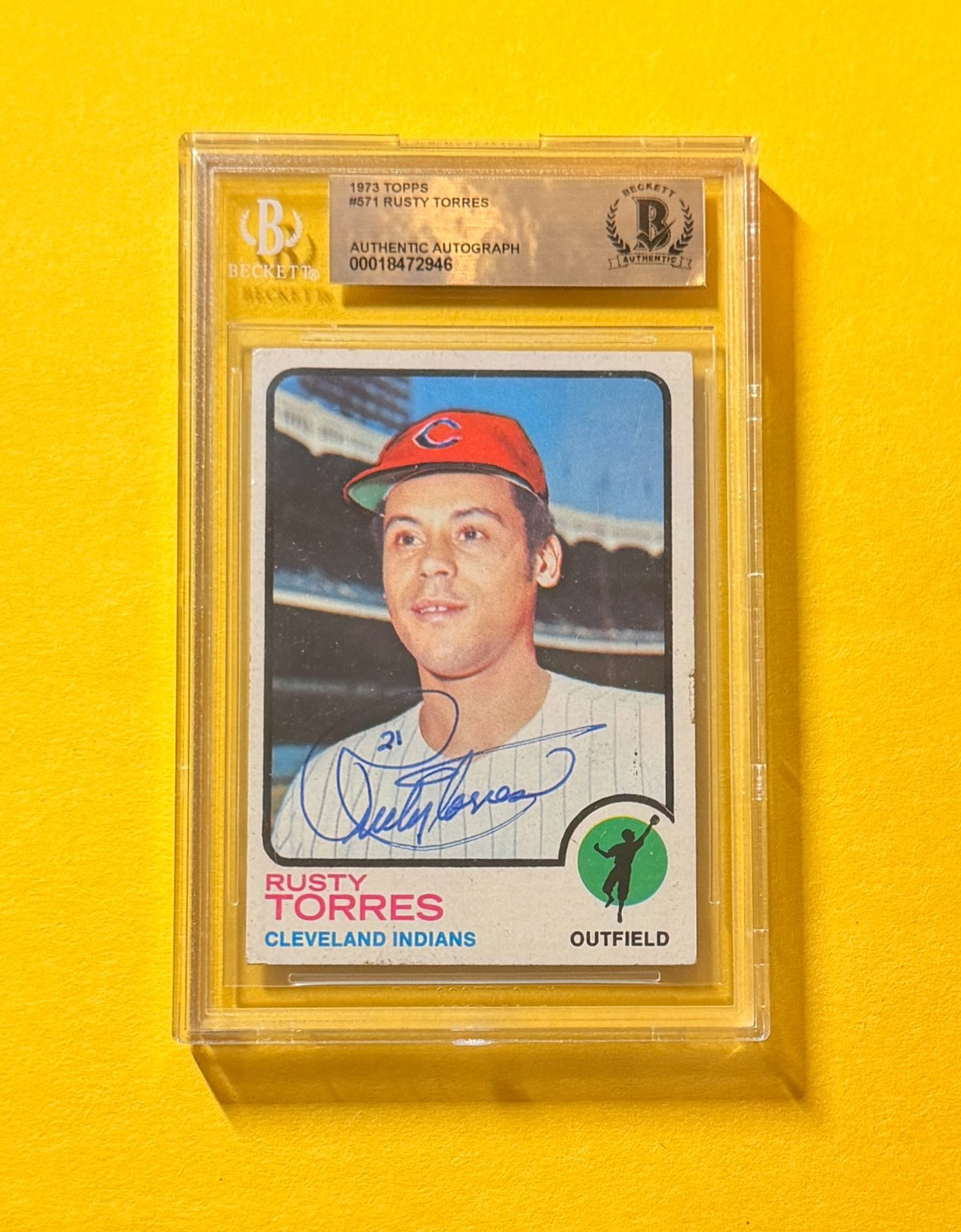 1973 TOPPS RUSTY TORRES #571 SIGNED AUTO CARD BECKETT AUTHENTIC CLEVELAND