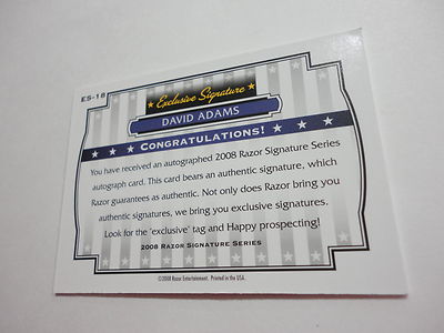 DAVID ADAMS NEW YORK YANKEES 2008 RAZOR EXCLUSIVE AUTOGRAPHED SIGNED RC CARD