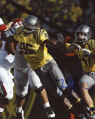 DION JORDAN OREGON DUCKS/DOLPHINS ACTION AUTOGRAPHED SIGNED 8X10 PHOTO