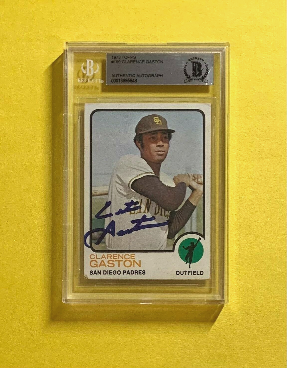 1973 TOPPS CLARENCE GASTON  #159 AUTHENTIC AUTO BECKETT CERTIFIED PADRES