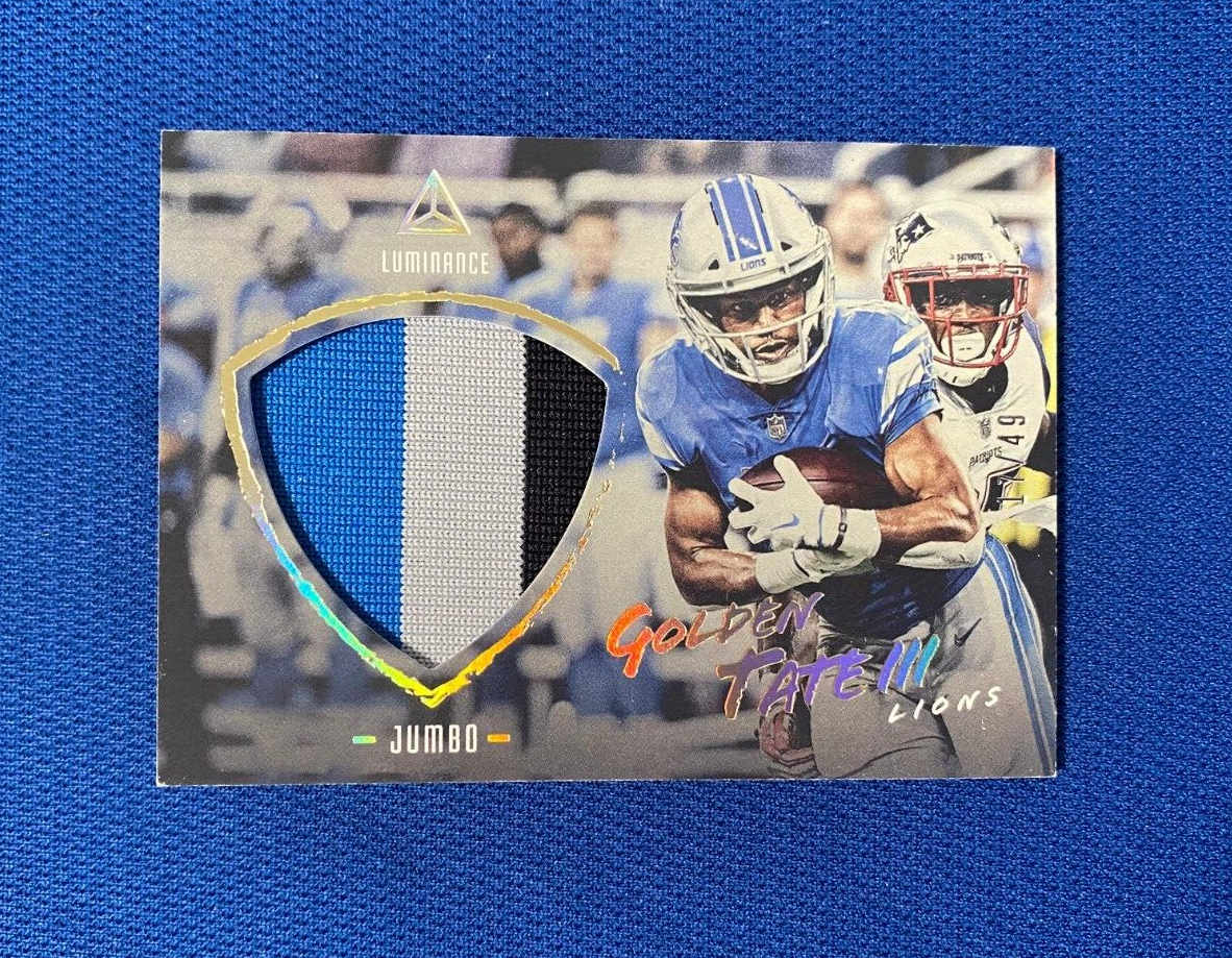 2018 PANINI LUMINANCE GOLDEN TATE III LIONS JUMBO JERSEY RELIC CARD #15 /49
