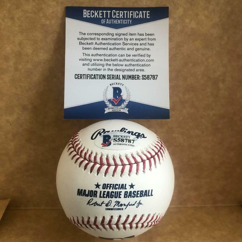 CALEB SMITH MIAMI MARLINS SIGNED AUTOGRAPHED M.L. BASEBALL BECKETT S58787