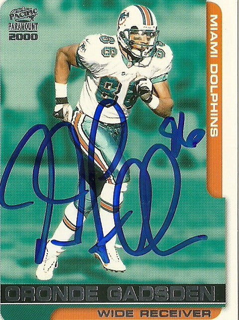 ORONDE GADSDEN MIAMI DOLPHINS SIGNED AUTOGRAPHED 2000 PACIFIC CARD #122 W/COA