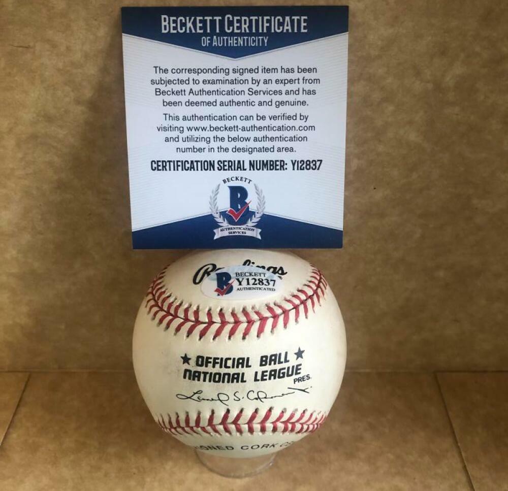 WARREN SPAHN MILWAUKEE BRAVES SIGNED AUTO VINTAGE N.L. BASEBALL BECKETT Y12837