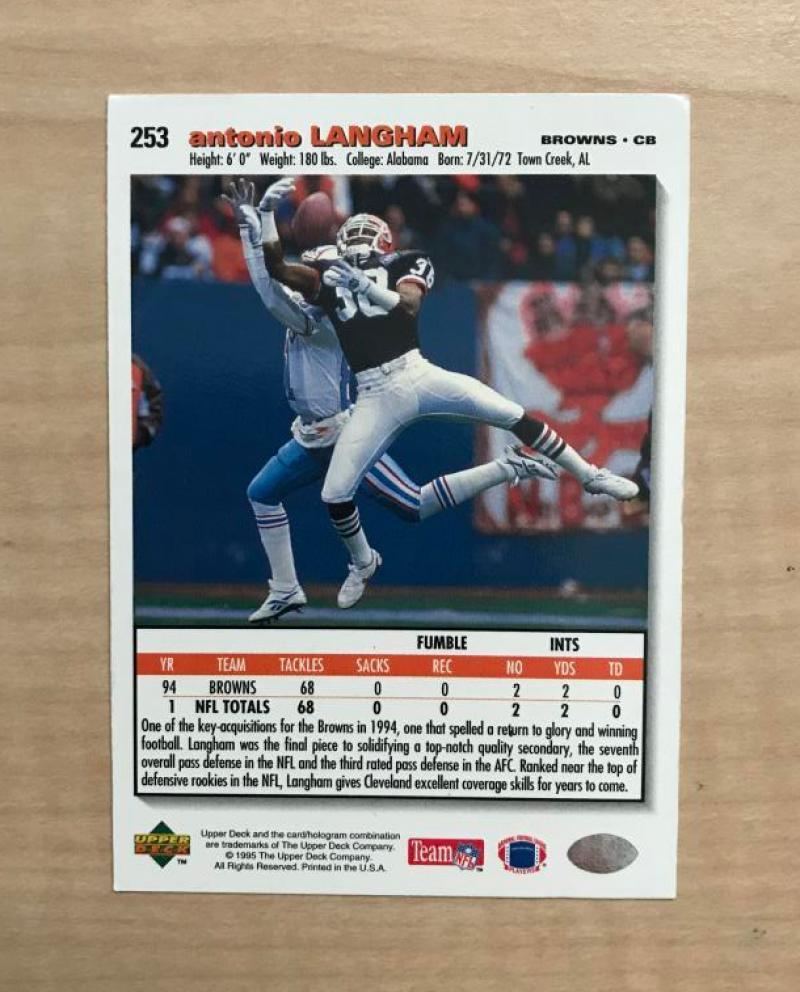 ANTONIO LANGHAM CLEVELAND BROWNS SIGNED 1995 UPPER DECK CARD #253 W/COA