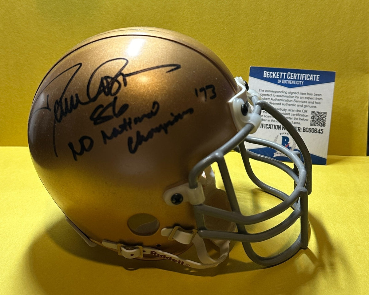 DAVE CASPER NOTRE DAME SIGNED AUTOGRAPHED GOLD MINI HELMET BAS "ND NAT CHAMP 73"