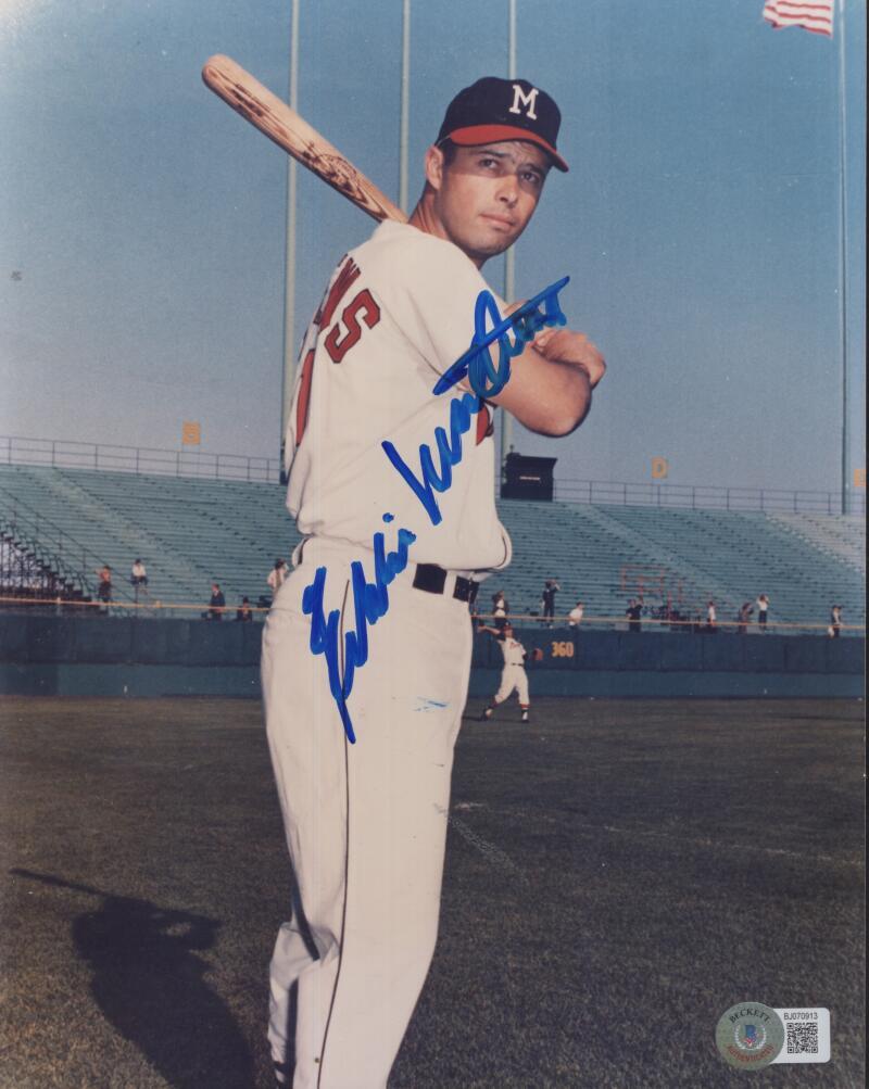 EDDIE MATHEWS MILWAUKEE BRAVES SIGNED AUTOGRAPHED 8X10 PHOTO W/ COA