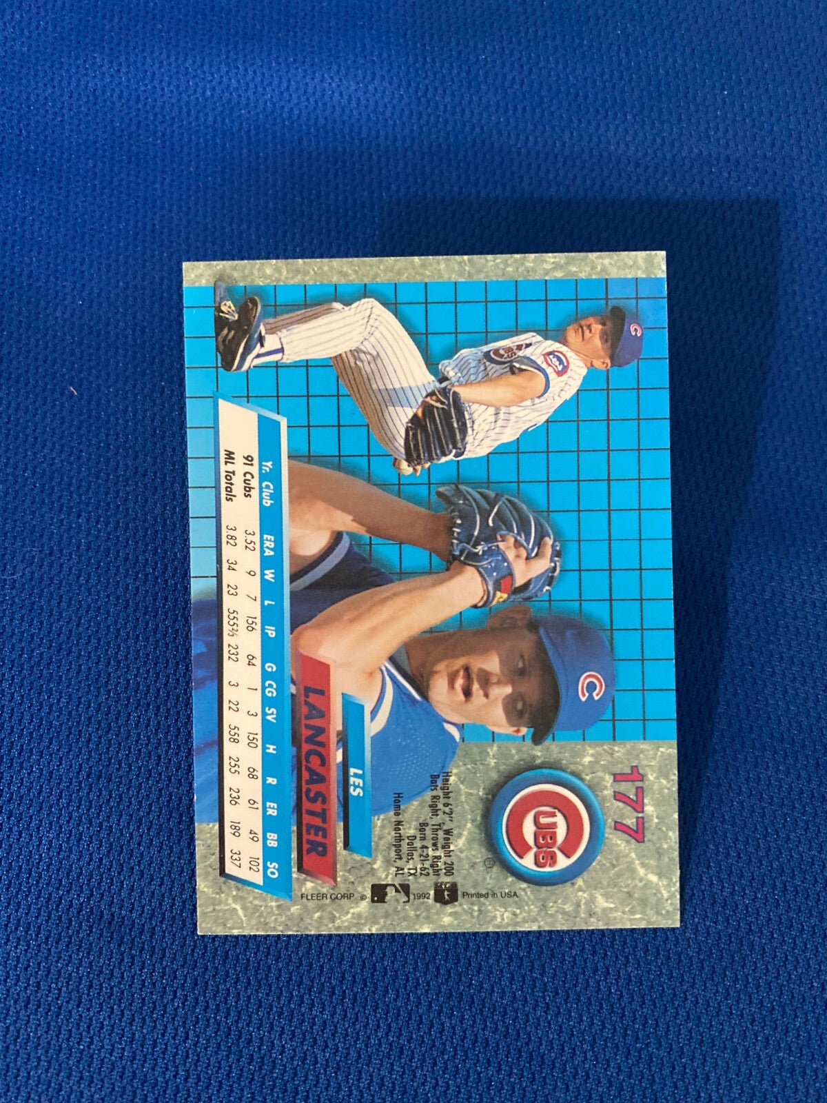 1992 FLEER UPDATE LES LANCASTER CHICAGO CUBS AUTOGRAPHED SIGNED CARD #177 W/COA