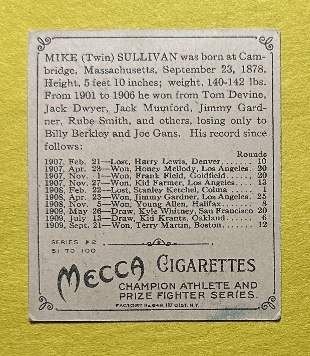 1910 T-218 CHAMPIONS MIKE (TWIN) SULLIVAN BOXING CARD