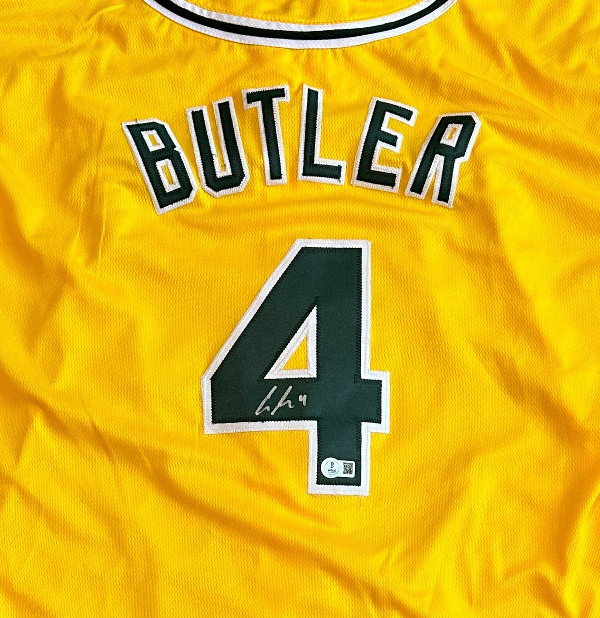 LAWRENCE BUTLER ATHLETICS SIGNED AUTOGRAPHED GOLD CUSTOM JERSEY SZ XL BECKETT