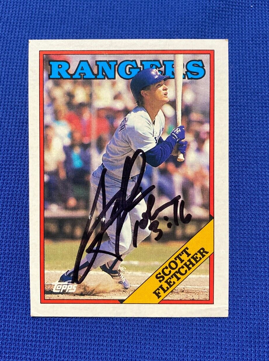 1988 TOPPS SCOTT FLETCHER TEXAS RANGERS SIGNED AUTOGRAPHED CARD #345 W/COA
