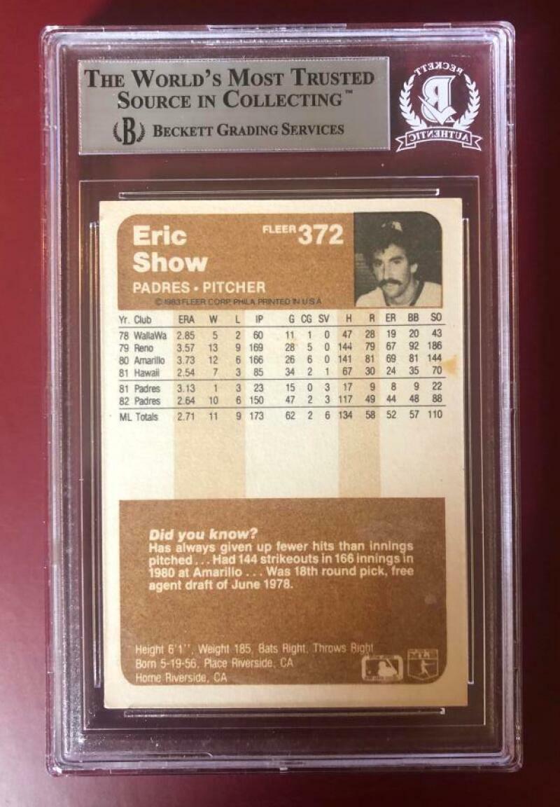 1983 FLEER ERIC SHOW DECEASED PADRES SIGNED CARD BECKETT AUTHENTIC AUTO