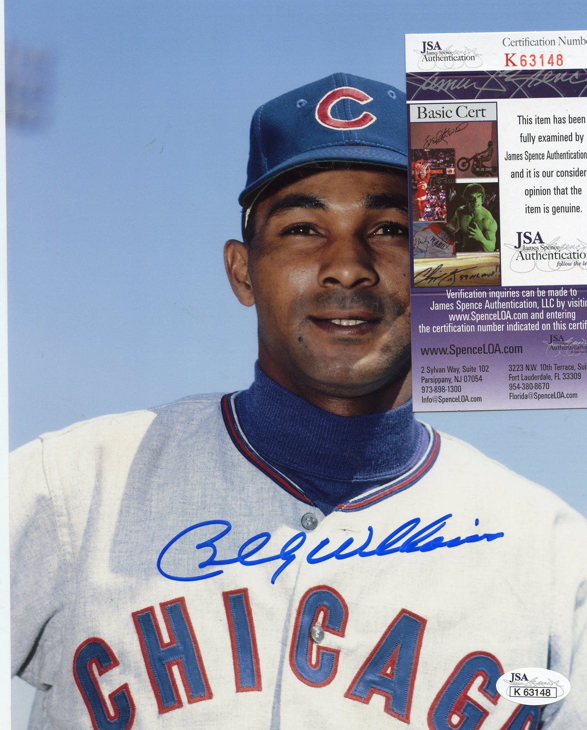 BILLY  WILLIAMS  CHICAGO  CUBS  SMILING   SIGNED AUTOGRAPHED 8X10   JSA K 63148