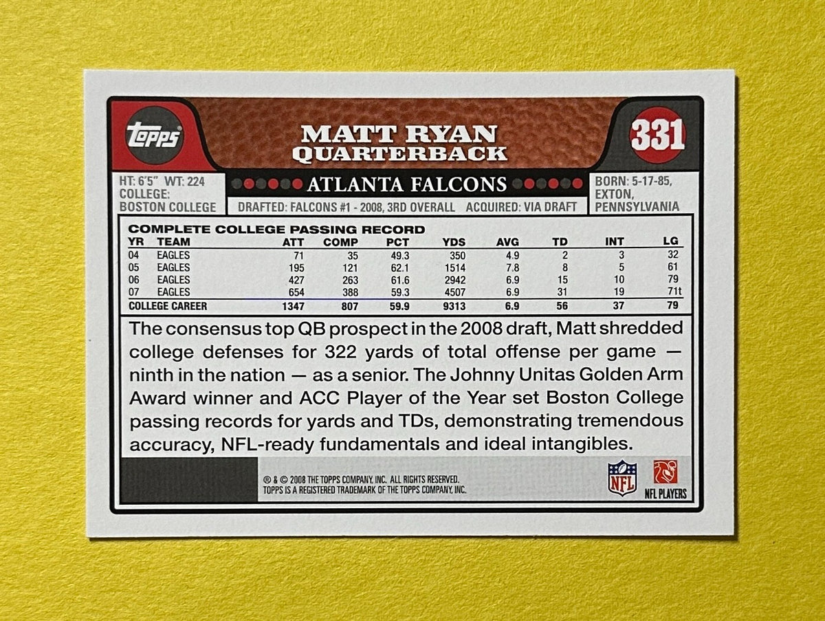 2008 TOPPS MATT RYAN ROOKIE CARD #331 FALCONS