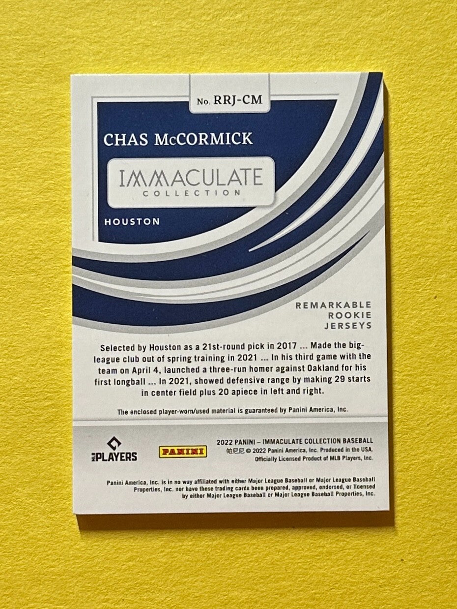 2022 PANINI IMMACULATE CHAS MCCORMICK ROOKIE RELIC /99 #RRJ-CM ASTROS