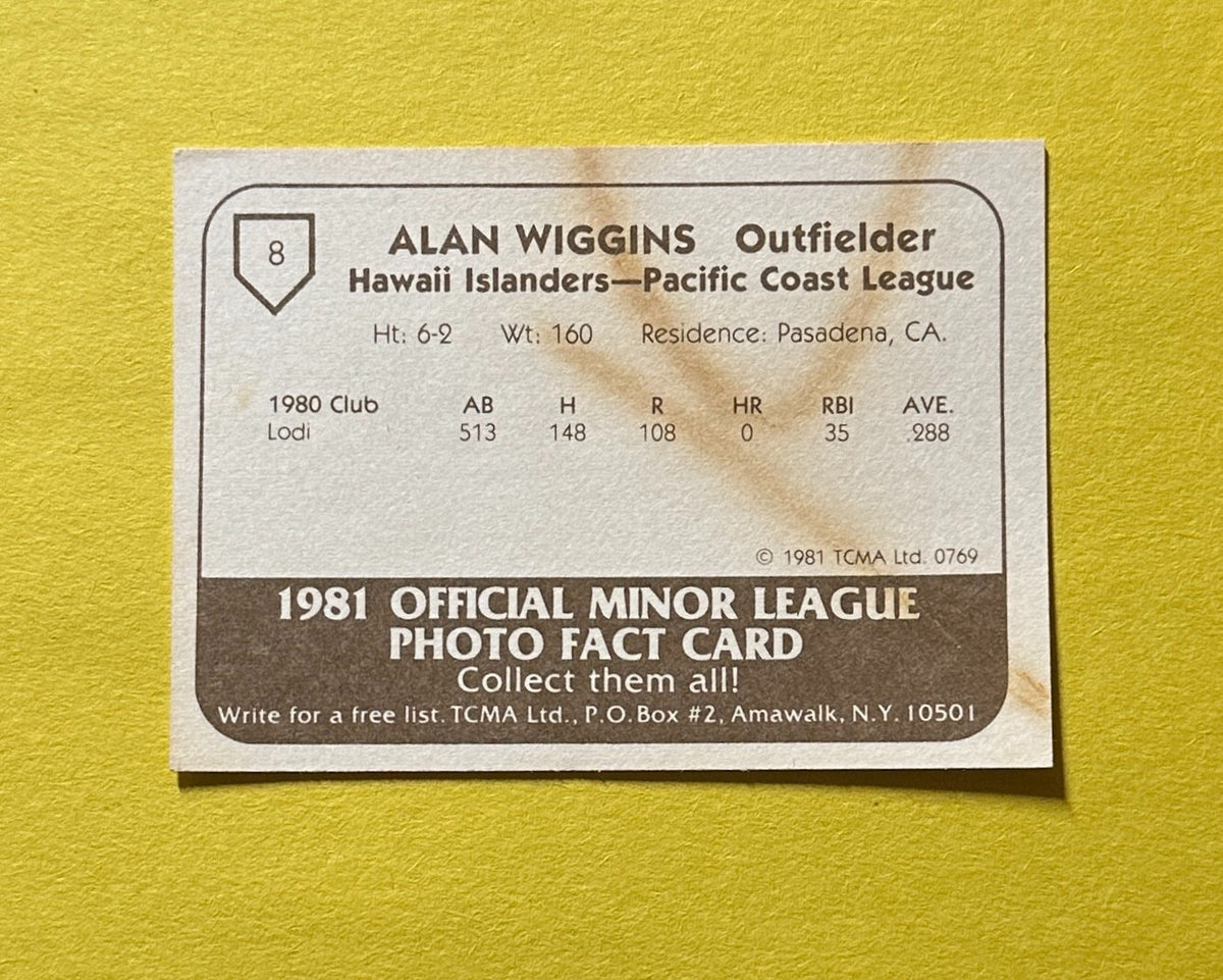 1981 TCMA ALAN WIGGINS #81 HAWAII ISLANDERS PACIFIC COAST LEAGUE