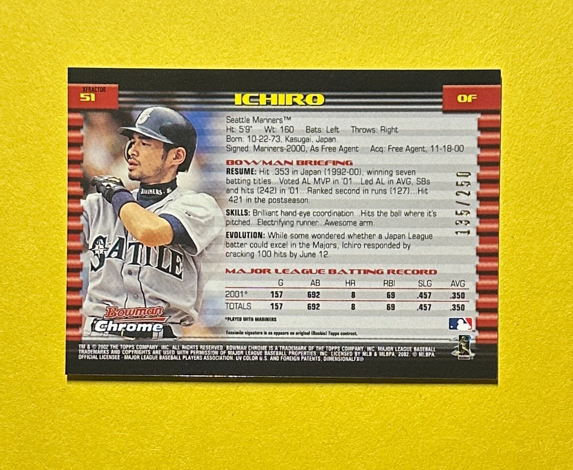 2002 BOWMAN CHROME ICHIRO X FRACTOR /250 #51 MARINERS HOF