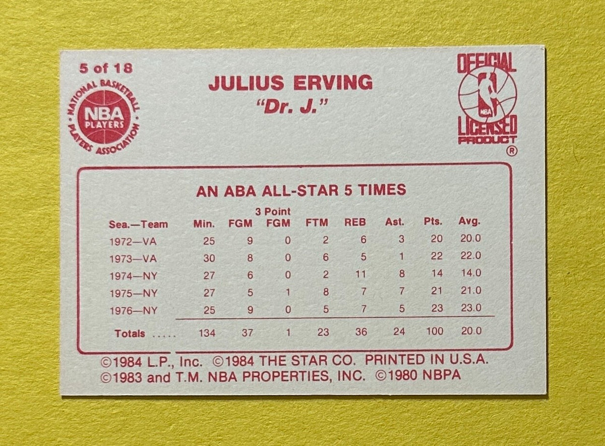 1984-85 JULIUS ERVING ABA ALL-STAR 5 TIMES #5 76ERS HOF