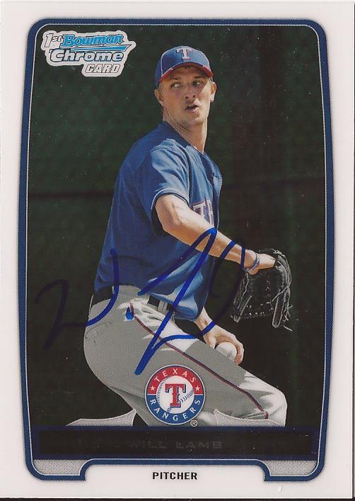 WILL LAMB TEXAS RANGERS SIGNED AUTOGRAPHED 2012 BOWMAN CHROME RC #114 W/COA 