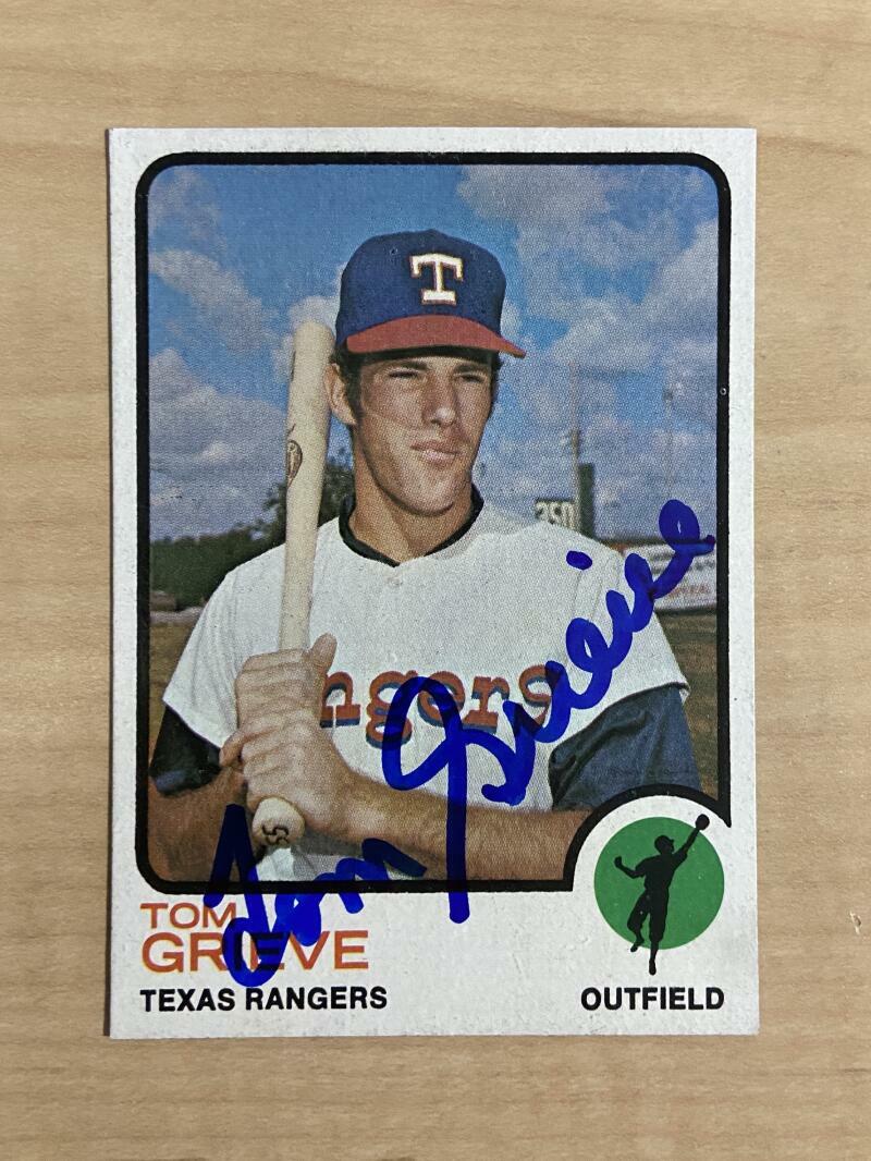 TOM GRIEVE TEXAS RANGERS SIGNED AUTOGRAPHED 1973 TOPPS CARD #579 W/COA