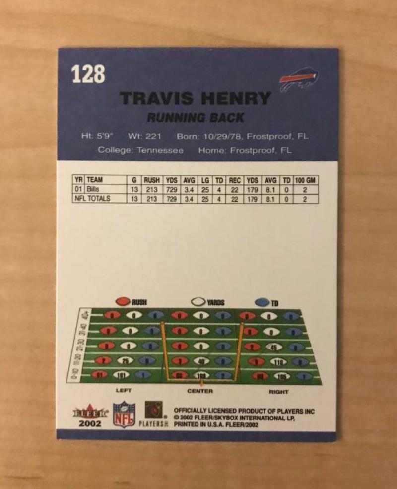 TRAVIS HENRY BUFFALO BILLS SIGNED AUTOGRAPHED 2002 FLEER CARD #128 W/COA