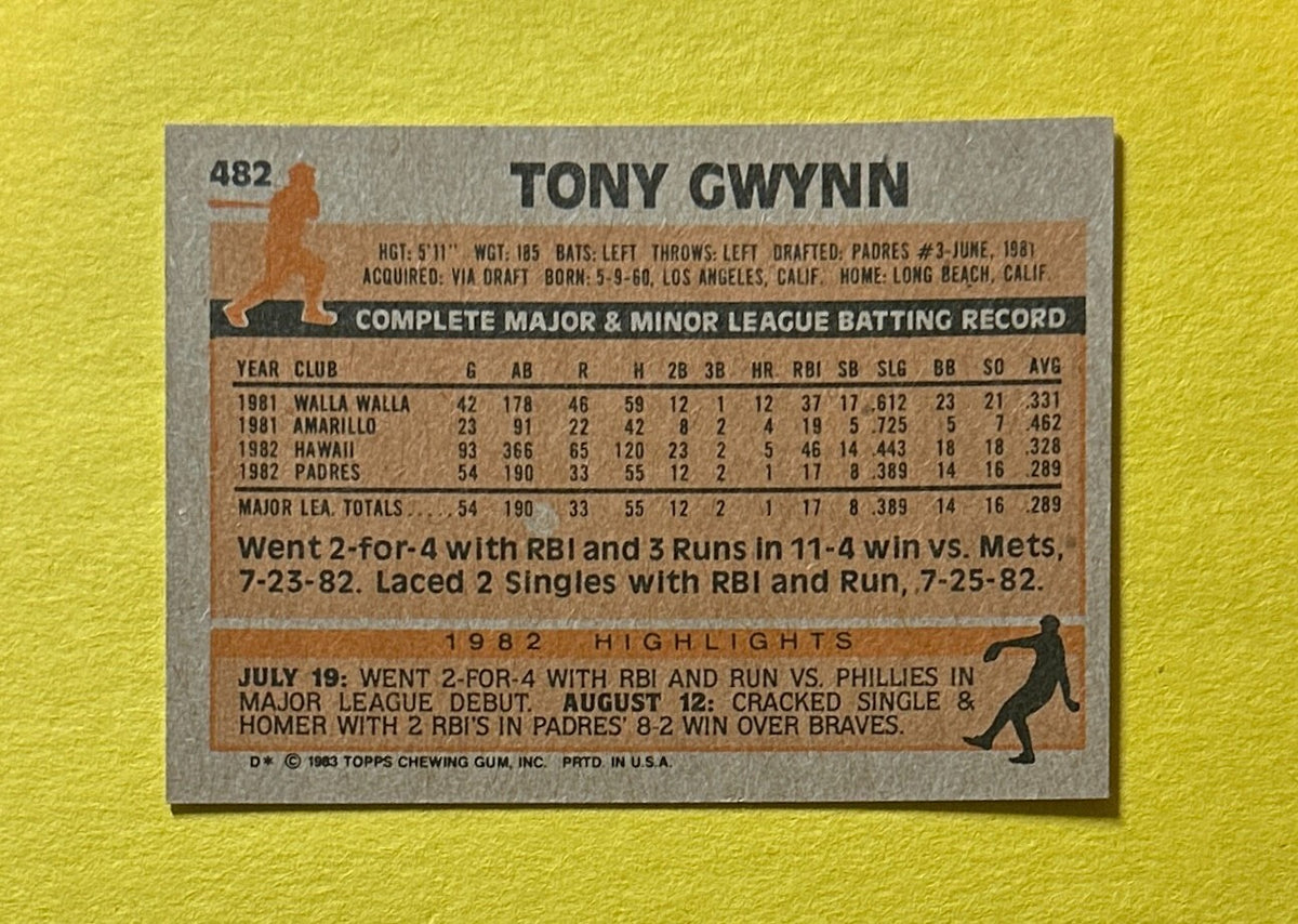 1983 TOPPS TONY GWYNN #482 PADRES HOF ROOKIE