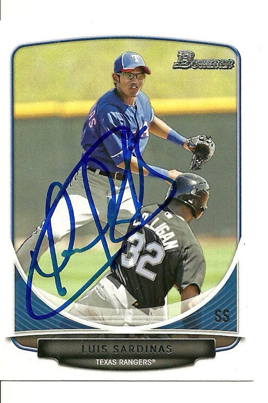 LUIS SARDINAS TEXAS RANGERS SIGNED AUTO 2013 BOWMAN CARD #BP84 W/COA