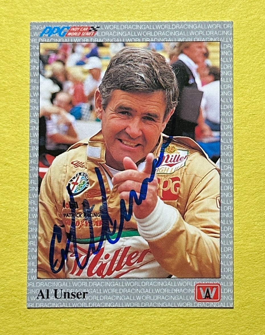 1991 ALL WORLD INDY AL UNSER SIGNED AUTOGRAPH CARD W/ COA #35