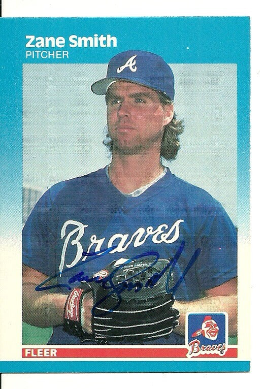 ZANE SMITH ATLANTA BRAVES SIGNED AUTO 1987 FLEER CARD #529 W/COA
