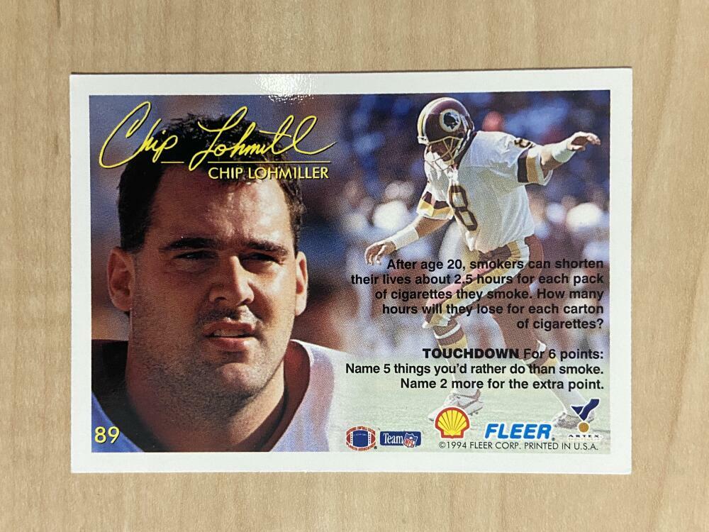 CHIP LOHMILLER WASHINGTON REDSKINS SIGNED AUTOGRAPHED 1994 FLEER CARD #89 W/COA