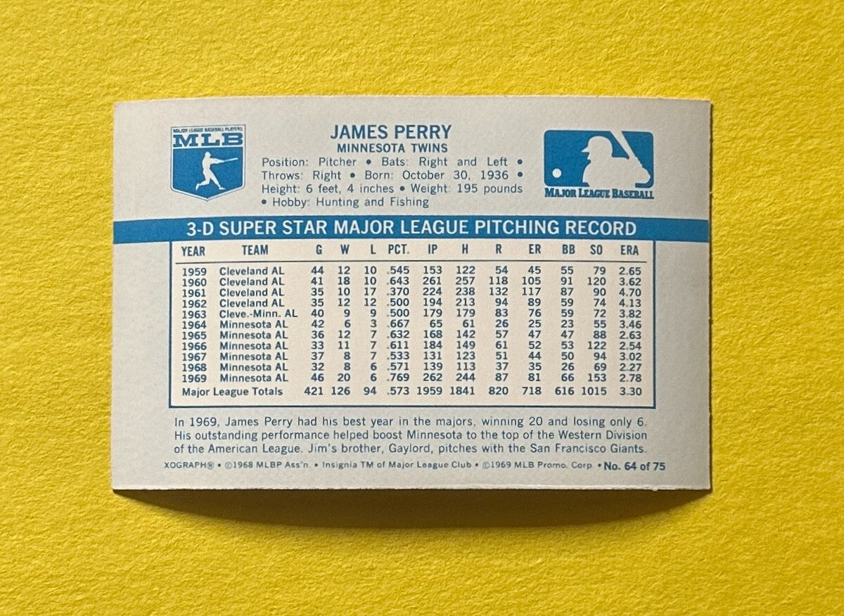 1970 KELLOGG'S 3-D JAMES PERRY #64 TWINS