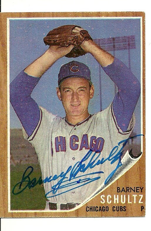 BARNEY SCHULTZ CHICAGO CUBS SIGNED AUTO 1962 TOPPS CARD #89 W/COA