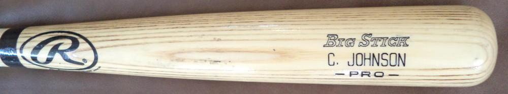 CHARLES JOHNSON WHITE SOX BLACK RING GAME USED BAT 