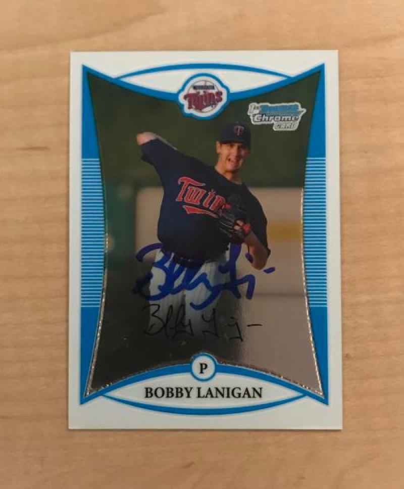 BOBBY LANIGAN MINNESOTA TWINS SIGNED 2008 BOWMAN CHROME CARD #BDPP64 W/COA 